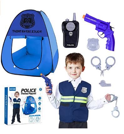 Photo 1 of Police Costume for Kids Police Dress up Police Pretend Play Costume with Kids Play Tent Set DOLNOW Police Role Play Accessories for Kids Ages 3-6
