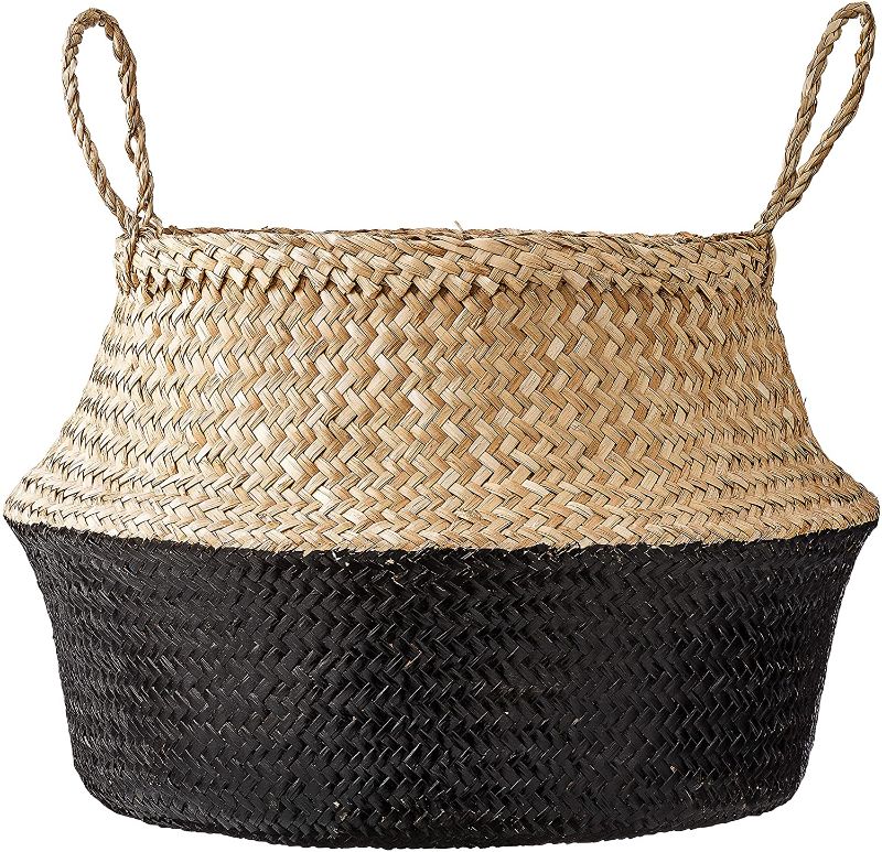 Photo 1 of  Natural Seagrass Basket with Handles, 19.5 Inch, Natural & Black