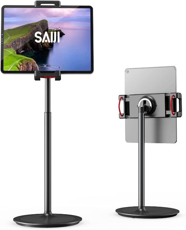 Photo 1 of Tablet Ipad Stand Holder, SAIJI Adjustable Phone Stand, 360 Degree Rotating, Aluminum Alloy Cradle Desktop Holder Dock for 4.7"-12.9" Screen Phones, iPad, Nintendo Switch, Kindle, eBook Reader (Black)
