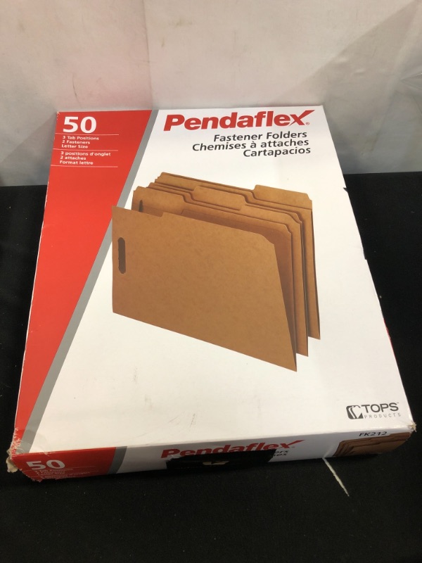Photo 2 of Pendaflex Fastener Folders, 2 Fasteners, Letter Size, Kraft, 1/3 Cut Tabs, in Left, Right, Center Positions, 50 Per Box (FK212)
