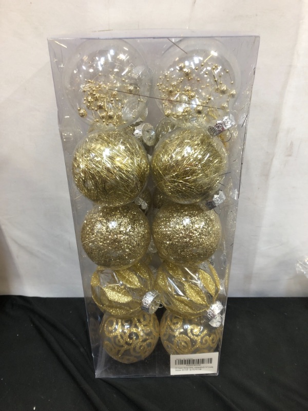 Photo 2 of 80MM/3.14 inches Clear Christmas Ornaments Set, 20PCS Shatterproof Decorative Hanging Ball Ornament with Stuffed Delicate Decorations, Xmas Tree Balls for Halloween Holiday Party Thankgivings - Gold.
