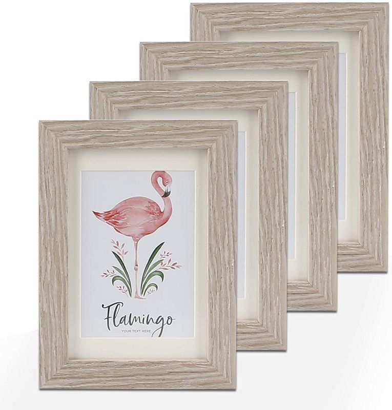 Photo 1 of 4 Pack Wooden Picture Frames 4x6 with High Definition Plexiglass, Wooden Photo Frames set for Tabletop Display or Wall hanging, horizontally or vertically Display Pictures 3.5x5 with Mat or 4x6 Without Mat-Gray Wood Pattern
