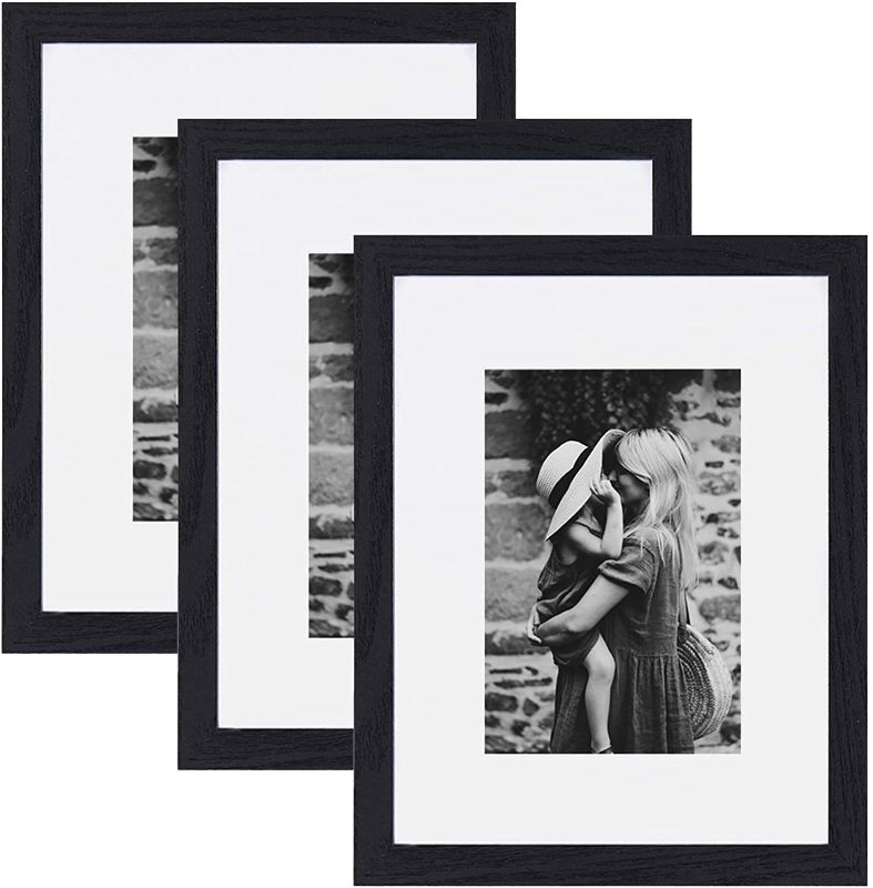 Photo 1 of ATOBART Black 8x10 Picture Frame Set of 3 with High Definition Glass,Multi Wood Textured Photo Frames Collage, Mounting Hardware Included for Living Room Home Decor
