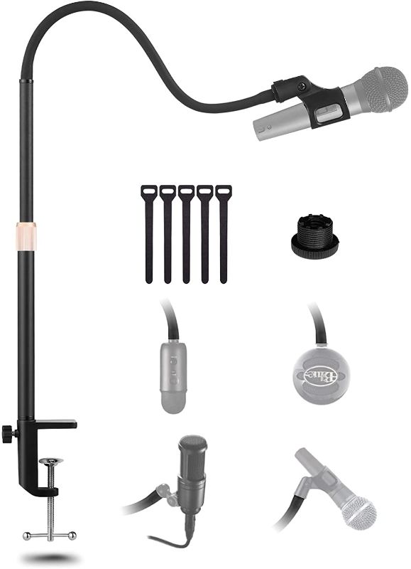 Photo 1 of Microphone Arm Stand Mic Boom-HOLDOOR Mic Arm Desk Mount with Gooseneck Mic Clip 3/8inches to 5/8inches Screw Adapter Microphone Boom Arm for Blue Yeti Snowball Ice Spark and Other Mics
