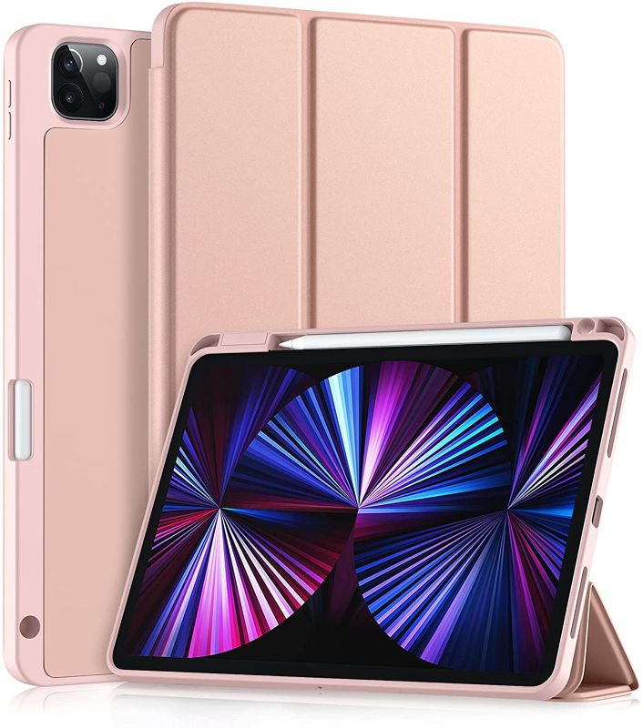 Photo 1 of Akkerds Case Compatible with iPad Pro 11 Inch Case 2021/2020 3rd/2nd Generation with Pencil Holder, 2nd Pencil Charging, Trifold Stand Protective Case Compatible with iPad Pro 11 Case, Rose Pink
