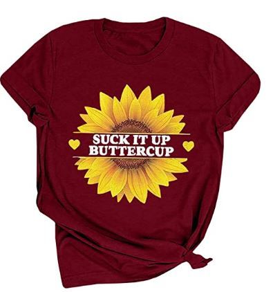 Photo 1 of Inorin Womens Suck It Up Buttercup Graphic Tees Letter Printed Casual Loose Summer Cute Sunflower Tops T Shirts White - medium 
