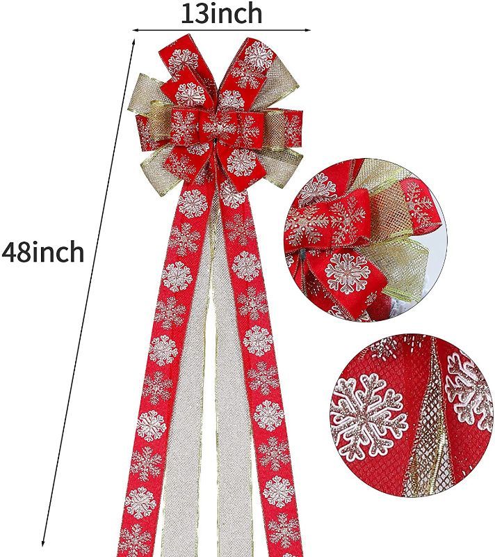 Photo 1 of Decorations Christmas Tree Topper 48x13Inches Christmas Tree Bow Topper Christmas Ornament with Glitter Satin Mesh Streamer for Your Christmas Indoor Home Decorations & Gift