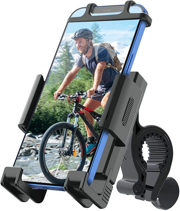 Photo 1 of Bike Phone Mount Universal Phone Holder for Bike Anti Shake and Stable 360° Rotation Adjustable Bike Accessories for Any Smartphones Other Devices Between 4.7 and 6.7 inches
