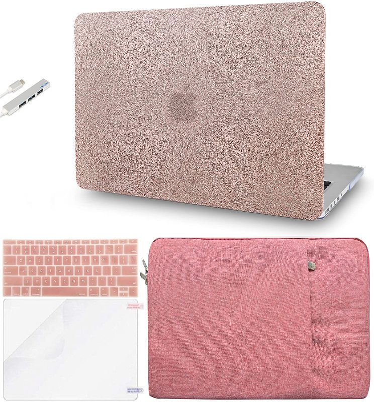 Photo 1 of KECC Compatible with MacBook Air 13 inch Case A1932 Retina Display + Touch ID Plastic Hard Shell + Keyboard Cover + Sleeve + Screen Protector + USB (Rose Gold Sparkling)