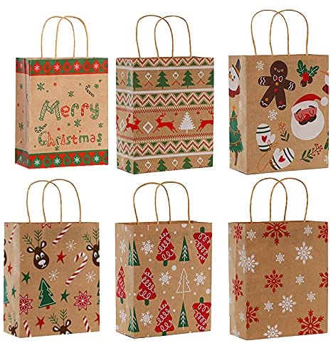 Photo 1 of 18 PCS Kraft Gift Bags Paper Bags with Twisted Handles for Party, Packaging, Wedding, Birthday gift (Christmas)
