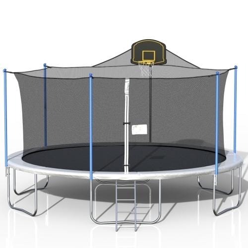 Photo 1 of 16 Ft. Rust-Resistant Trampoline for Adults and Children with Full Safety Enclosure and zipper door
