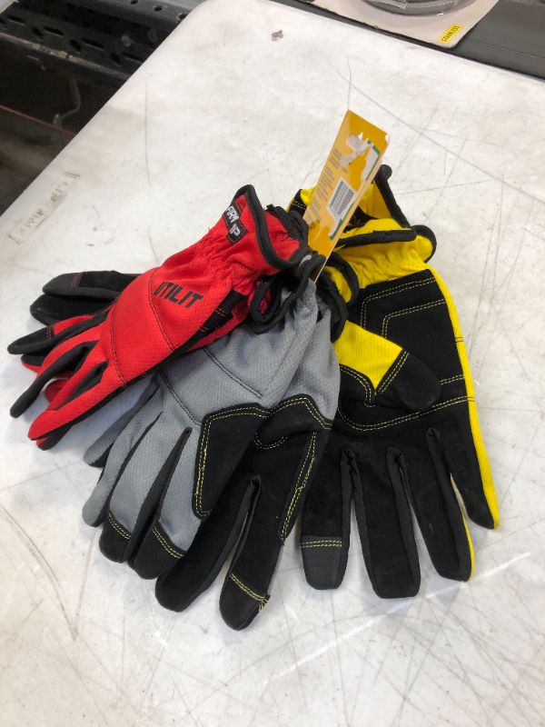 Photo 2 of Pack of 3 Tough Working Gloves - Utility - Red Gray Yellow - LARGE
