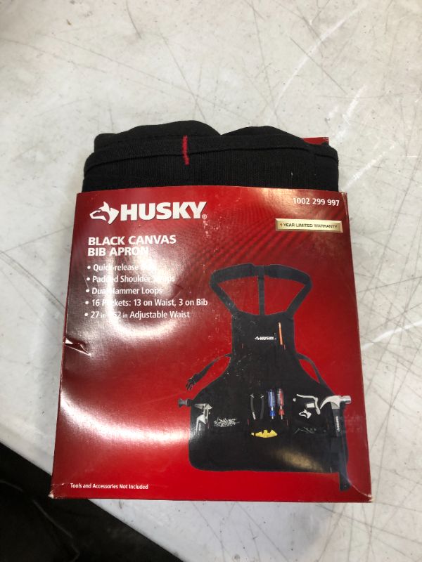 Photo 2 of Husky 16-Pocket Black Canvas Bib Tool Apron
