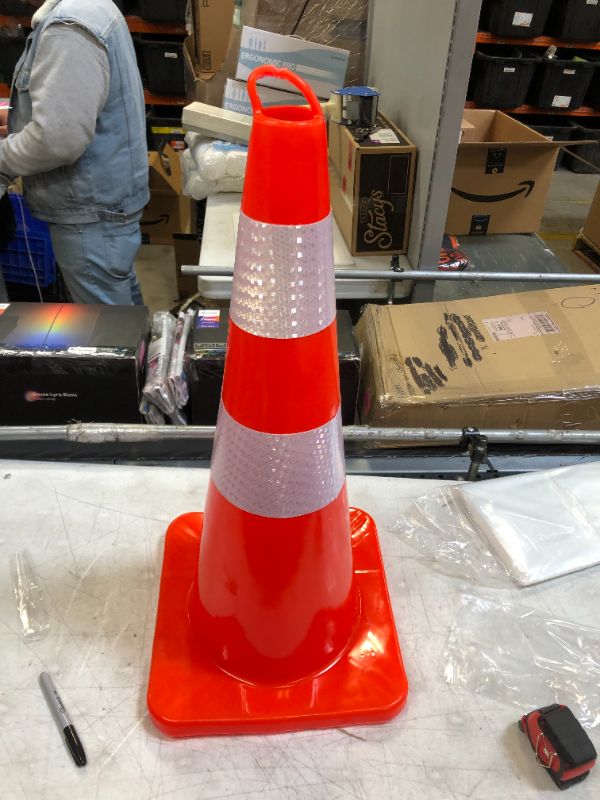 Photo 2 of 28'' inch Traffic Safety Cone with Reflective Collars, Unbreakable PVC Orange Construction Cone for Home Road Parking Use