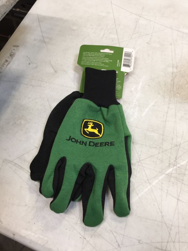 Photo 2 of John Deere Cotton Jersey Large Light-Duty Grip Gloves, Green
