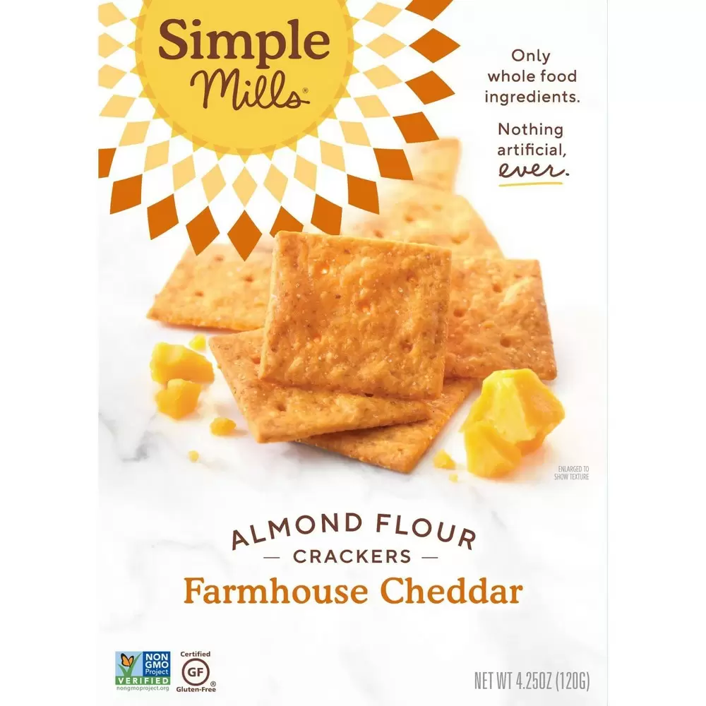 Photo 1 of 2 pack ALMOND FLOUR CRACKERS, FARMHOUSE CHEDDAR
best by 1/11/2022