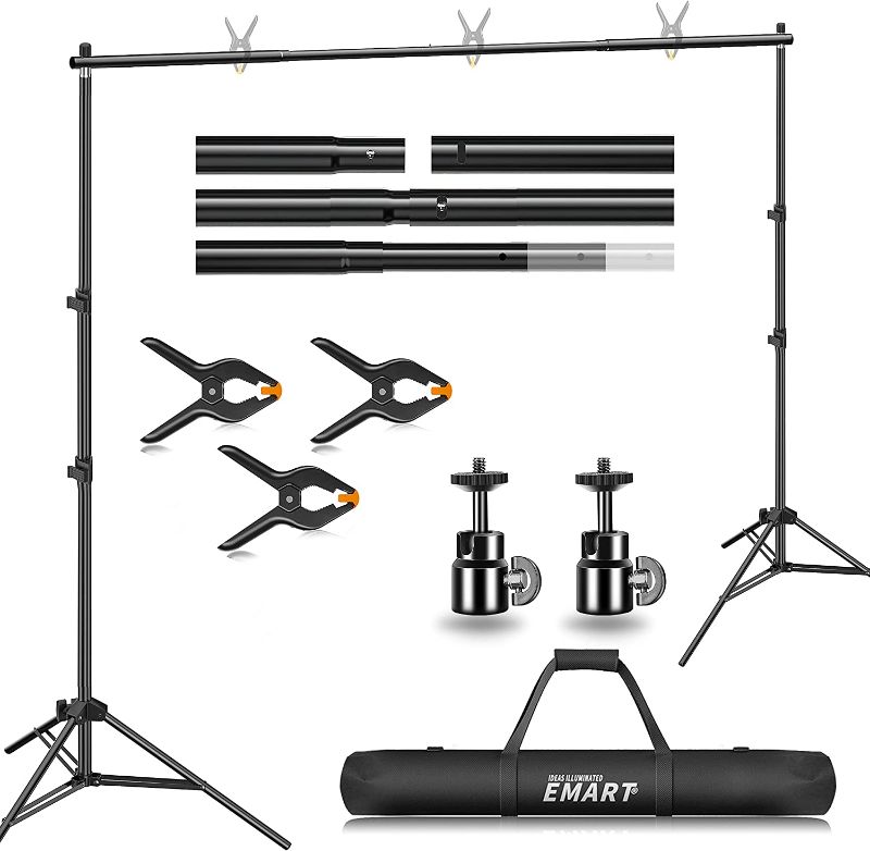 Photo 1 of Backdrop Stand, EMART 7x10ft Photo Video Studio Muslin Background Stand Backdrop Support System Kit with Mini Ball Head, Photography Studio
