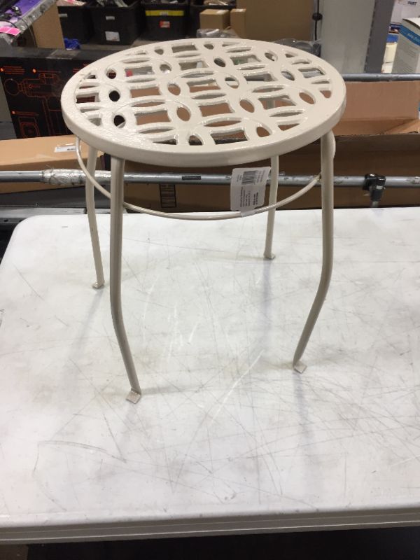 Photo 2 of allen + roth 15-in H x 12-in W Cream Indoor/Outdoor Round Steel Plant Stand---ITEM IS DAMAGED---HAS STAINS AND IS DIRTY---