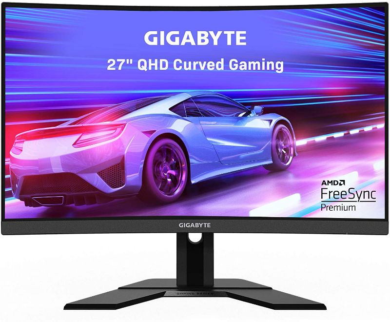 Photo 1 of GIGABYTE G27QC 27" 165Hz 1440P Curved Gaming Monitor, 2560 x 1440 VA 1500R Display, 1ms (MPRT) Response Time, 92% DCI-P3, HDR Ready, FreeSync Premium, 1x Display Port 1.4
