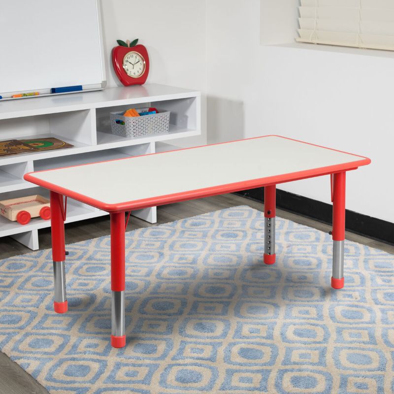 Photo 1 of 23.625''W x 47.25''L Rectangular Red Plastic Height Adjustable Activity Table with Grey Top TOP ONLY, NO LEGS INCLUDED

