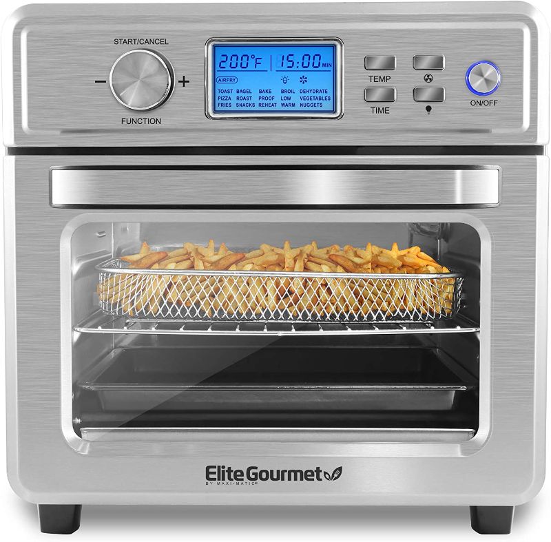 Photo 1 of Elite Gourmet EAF8190D Maxi-Matic Digital Programmable Fryer Oven, Oil-Less Convection Oven Extra Large 22 Quart Capacity, Fits 12" pizza, Grill, Bake, Roast, Air Fry, 1700-Watts, Stainless Steel
