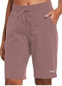Photo 1 of BALEAF Women's 10" Athletic Workout Bermuda Shorts Cotton Long Shorts Lounge Yoga Walking Pajama Sweat Shorts with Pockets L 
