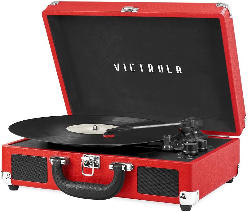 Photo 1 of Victrola Vintage 3-Speed Bluetooth Portable Suitcase Record Player with Built-in Speakers | Upgraded Turntable Audio Sound| Includes Extra Stylus | Red, 1SFA (VSC-550BT-RD)
