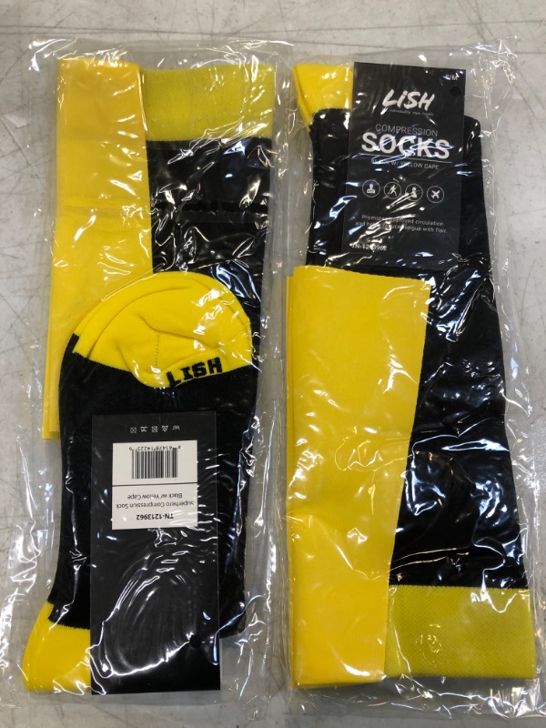 Photo 2 of LISH Superhero Knee High 15-25 MmHg Compression Socks YELLOW AND BLACK SMALL-MEDIUM 10 PK 
