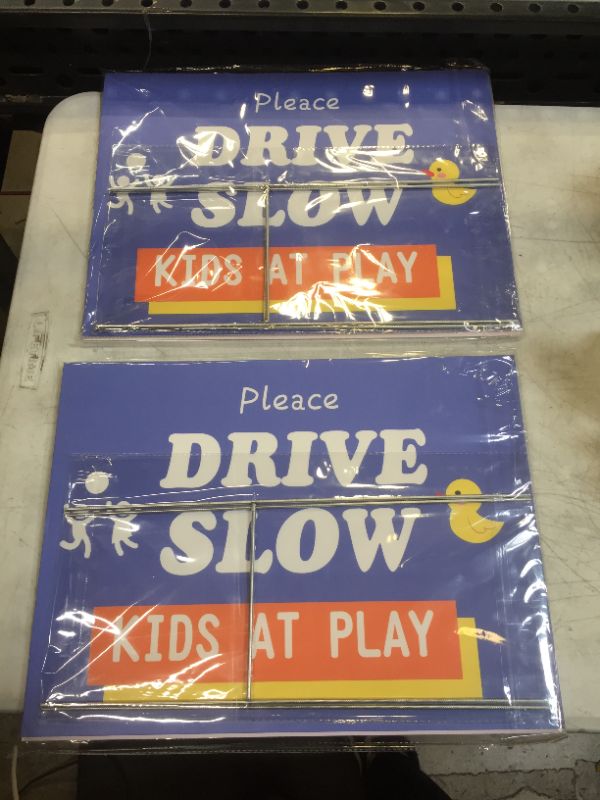 Photo 2 of 2 Pack Drive Slow Sign - Kids at Play! - Colorful Double Sided Outdoor Signage with Stakes Corrugated - Keep Child Safely for Driveway, Streets, Park, School, Sidewalk, Sign Measures 11.81" x 15.74" 2 PCK
