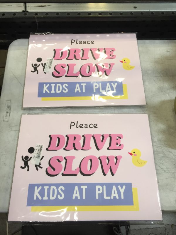 Photo 1 of 2 Pack Drive Slow Sign - Kids at Play! - Colorful Double Sided Outdoor Signage with Stakes Corrugated - Keep Child Safely for Driveway, Streets, Park, School, Sidewalk, Sign Measures 11.81" x 15.74" 2 PCK
