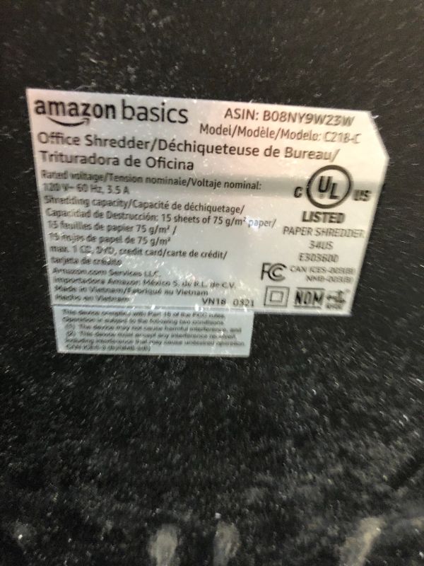 Photo 3 of Amazon Basics 12-Sheet Heavy Duty Cross-Cut Paper Shredder - Shred Paper, Credit Cards, Documents - 4.8 Gallon Bin
