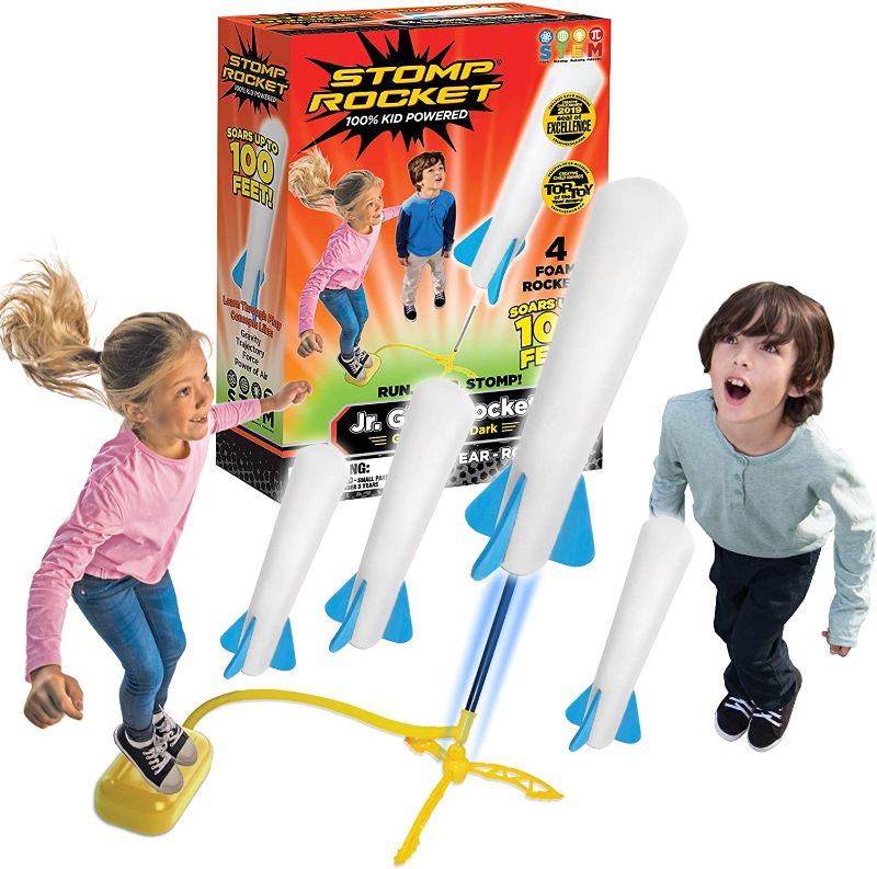 Photo 1 of Stomp Rocket The Original Jr. Glow Rocket Launcher, 4 Foam Rockets and Toy Air Rocket Launcher - Glows in The Dark, STEM Gift for Boys and Girls Ages 3 Years and Up - Great for Year Round Play
