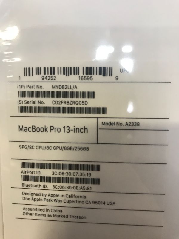 Photo 5 of 2020 Apple MacBook Pro with Apple M1 Chip (13-inch, 8GB RAM, 256GB SSD Storage) - Space Gray  BRAND NEW FACTORY SEALED NEVER OPENED 
