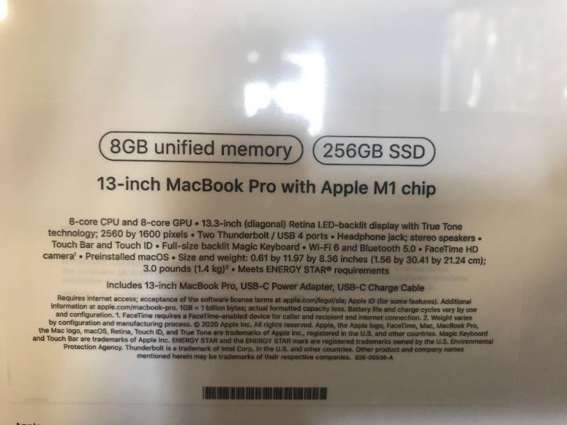 Photo 4 of 2020 Apple MacBook Pro with Apple M1 Chip (13-inch, 8GB RAM, 256GB SSD Storage) - Space Gray  BRAND NEW FACTORY SEALED NEVER OPENED 
