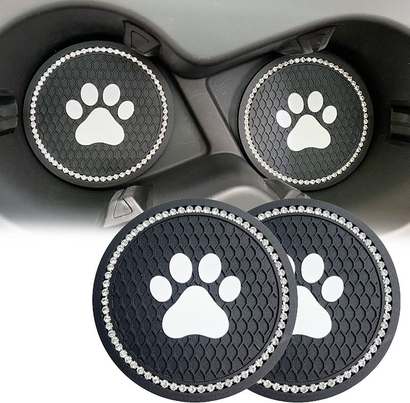 Photo 1 of 2 pack SHENGYAWAUTO Car Interior Accessories Cup Holder,Anti Slip Cup Mat Insert for All Brands of Cars 2 Packs,2.76 inch Bling Cup Puppy Paw

