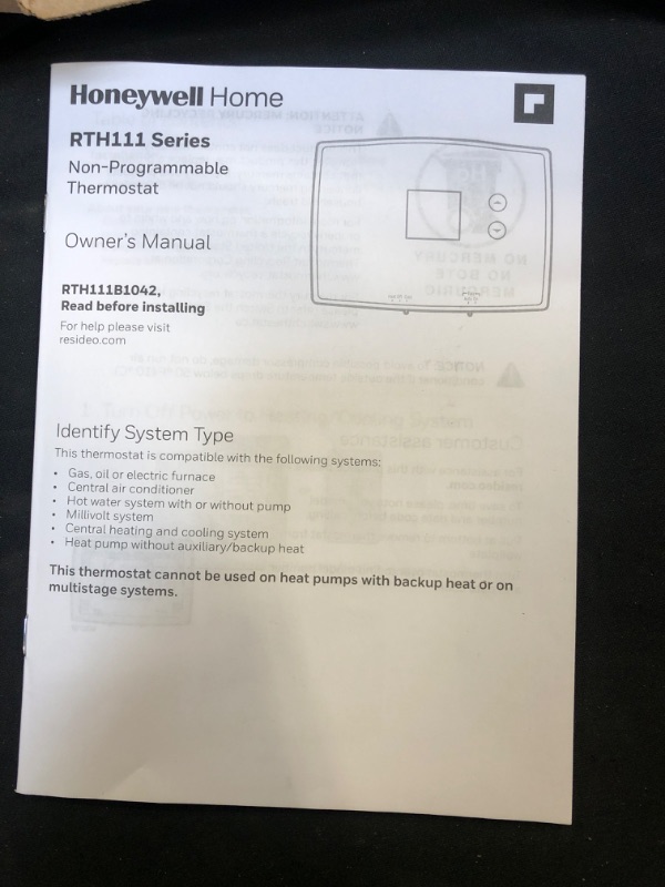 Photo 2 of  Honeywell Electronic Non-Programmable Thermostat