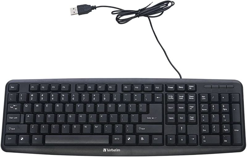 Photo 1 of Verbatim Slimline Full Size Wired Keyboard USB Plug-and-Play - Compatible with PC, Laptop - Black
