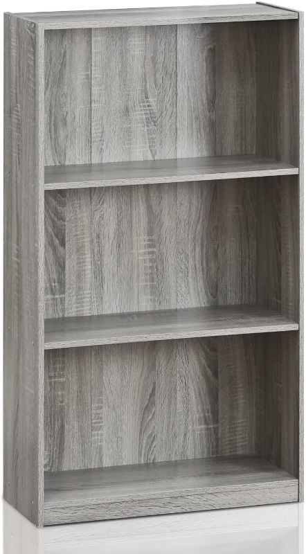 Photo 1 of Furinno Basic 3-Tier Bookcase Storage Shelves, French Oak Grey
