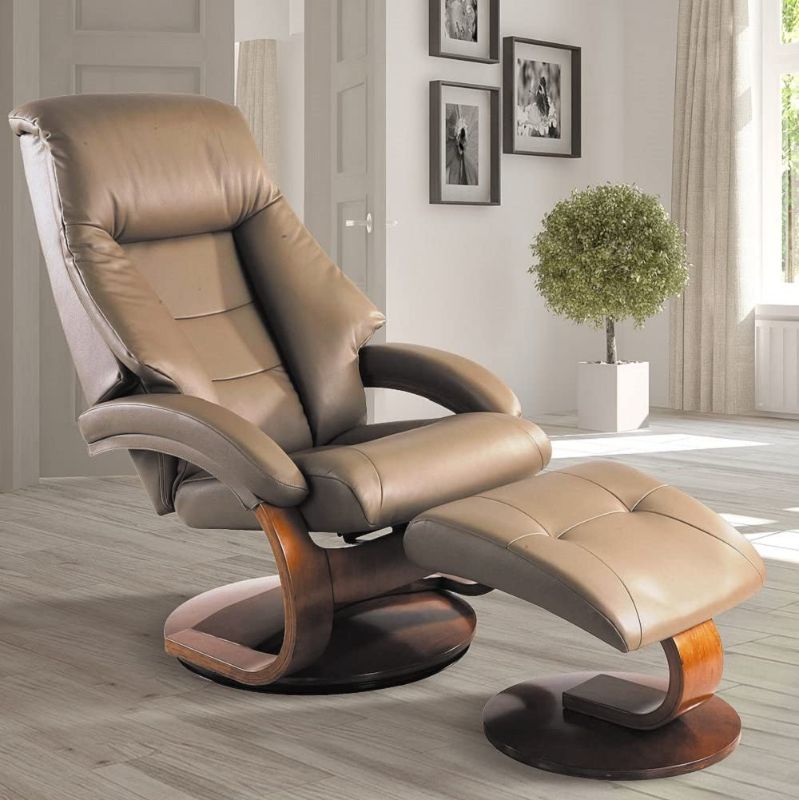 Photo 1 of Mac Motion Chairs Collection by Mac Motion Mandal Top Grain Leather Oslo Recliner and Ottoman, Sand (tan)
