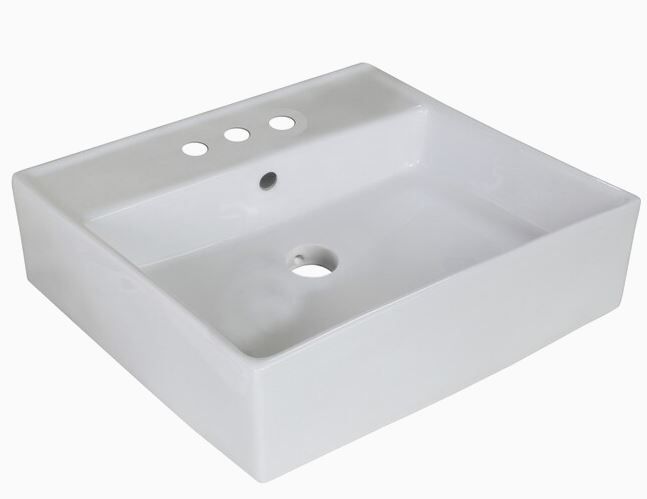 Photo 1 of American Imaginations White/Enamel Glaze Ceramic Vessel Square Bathroom Sink (18-in x 18-in)
