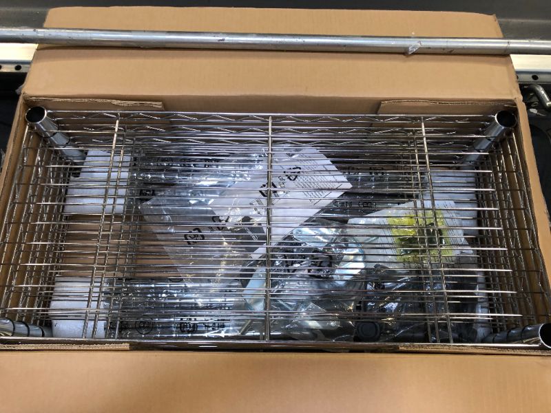 Photo 2 of Amazon Basics 5-Shelf Adjustable, Heavy Duty Storage Shelving Unit on 4'' Wheel Casters, Metal Organizer Wire Rack, Chrome (30L x 14W x 64.75H)
