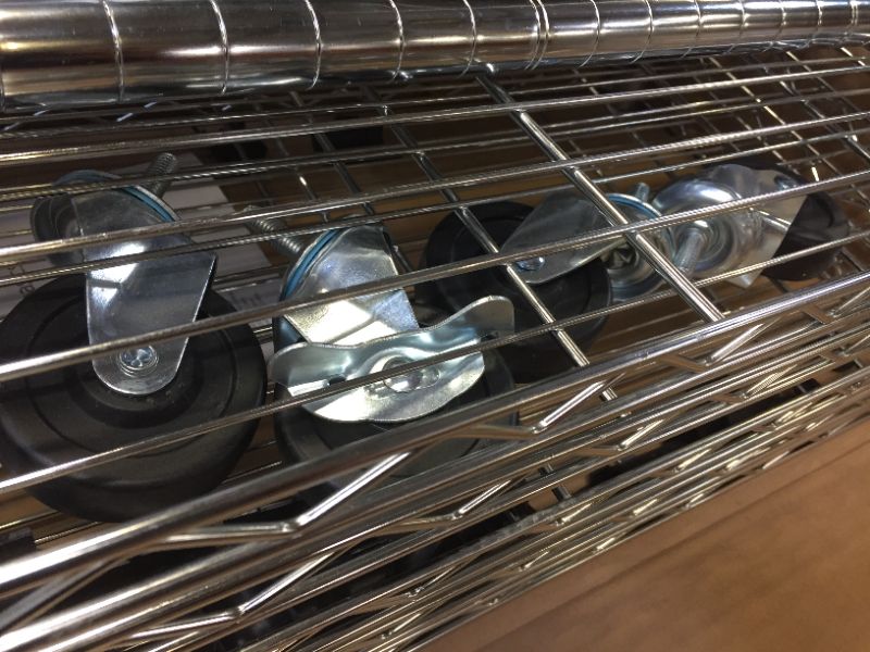 Photo 1 of Amazon Basics 5-Shelf Adjustable, Heavy Duty Storage Shelving Unit on 4'' Wheel Casters, Metal Organizer Wire Rack, Chrome (30L x 14W x 64.75H)
