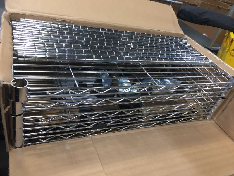 Photo 4 of Amazon Basics 5-Shelf Adjustable, Heavy Duty Storage Shelving Unit on 4'' Wheel Casters, Metal Organizer Wire Rack, Chrome (30L x 14W x 64.75H)
