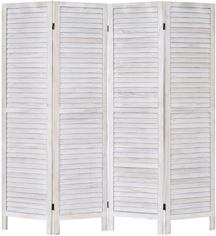 Photo 1 of 4 Panel 5.6 Ft Tall Wood Room Divider, Wood Folding Room Divider Screens, Panel Divider&Room Dividers, Room Dividers and Folding Privacy Screens (4 Panel, Coconut)