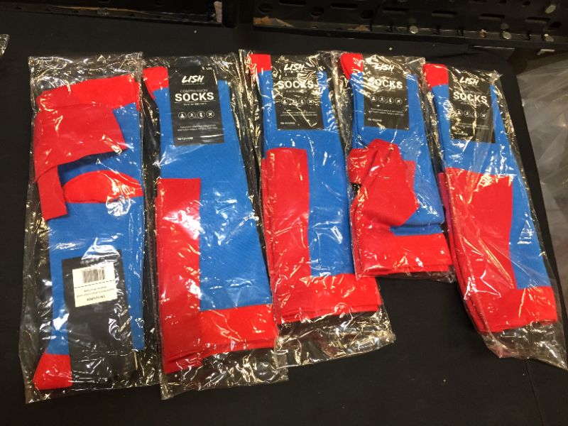Photo 1 of 5x Superhero Compression Running Socks - Graduated Knee-Hi Caped Fun Socks (Blue/Red, L/XL)

