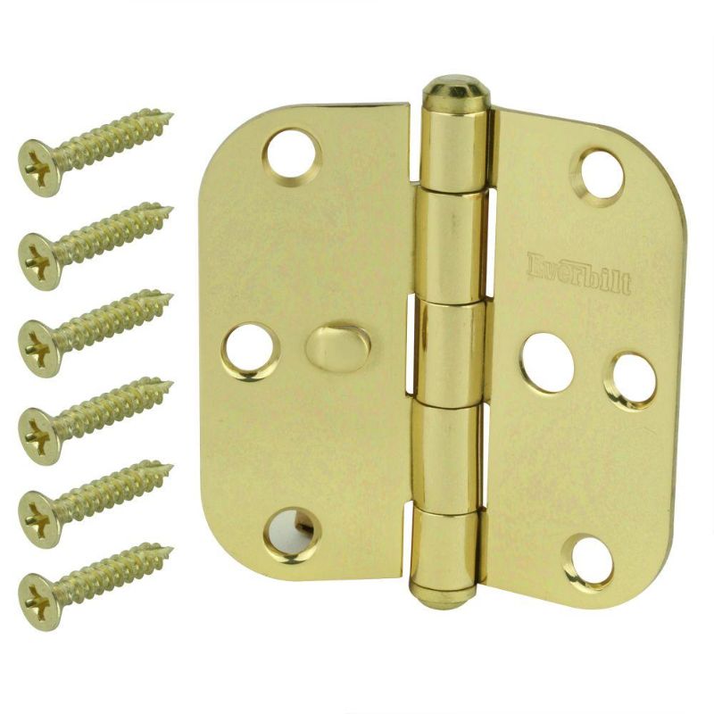 Photo 1 of 2 pack  Everbilt 3-1/2" X 5/8" Radius Satin Solid Brass Door Hinge W/security Feature