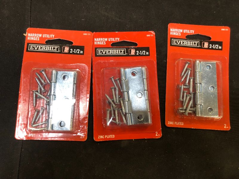 Photo 2 of 3 packs of Everbilt 2-1/2 in. Zinc Plated Narrow Utility Hinges (2-Pack)
