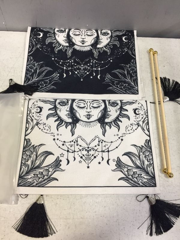 Photo 2 of 2 Pack Sun and Moon Tapestries, Star with Black and White Psychedelic Tapestry with Tassel for Room (13.3" x 19.9")