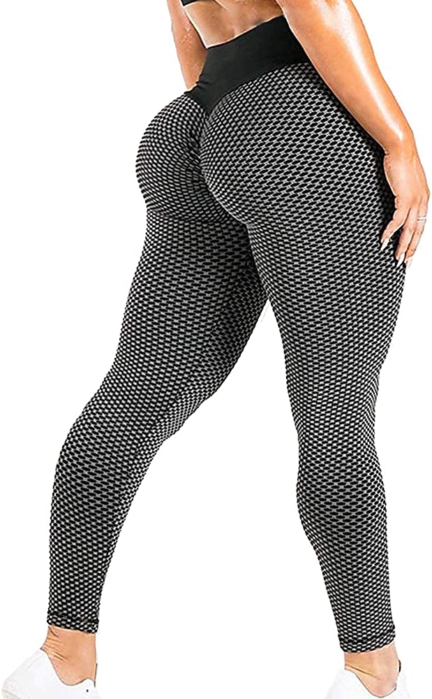 Photo 1 of SEASUM Women's High Waist Yoga Pants Scrunched Booty Leggings Workout Running Butt Enhance Textured Tights---LARGE---