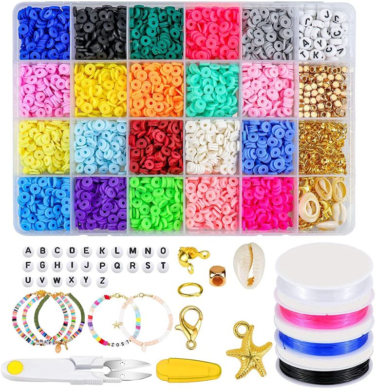 Photo 1 of Clay Beads Kit for Jewelry Making,20 Colors 6mm Flat Round Heishi Beads 4100Pcs+ Polymer Clay Disc Beads Handmade Spacer Beads for DIY Bracelets Necklace Earring Craft Kit(Multi-Color)
